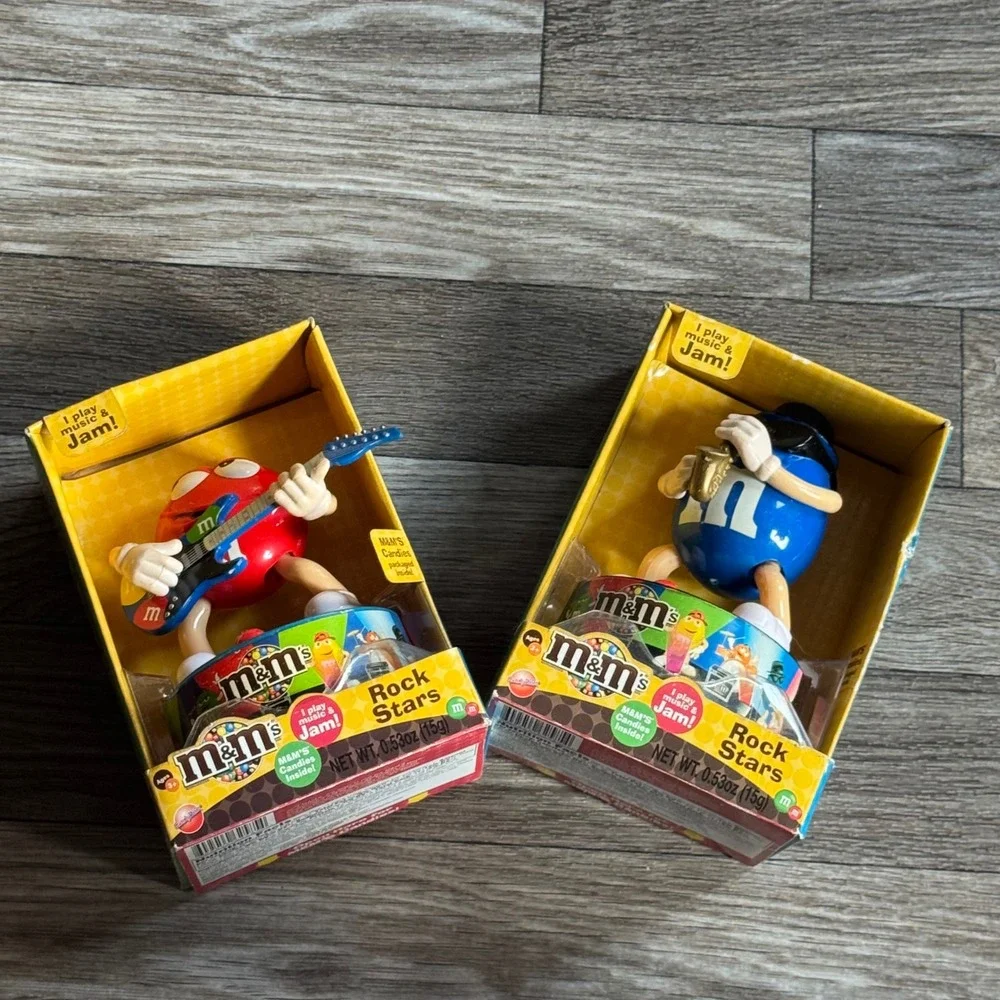 M&M's Rock Stars Candy Dispensers Red Guitar Blue Saxophone Musical Set of 2